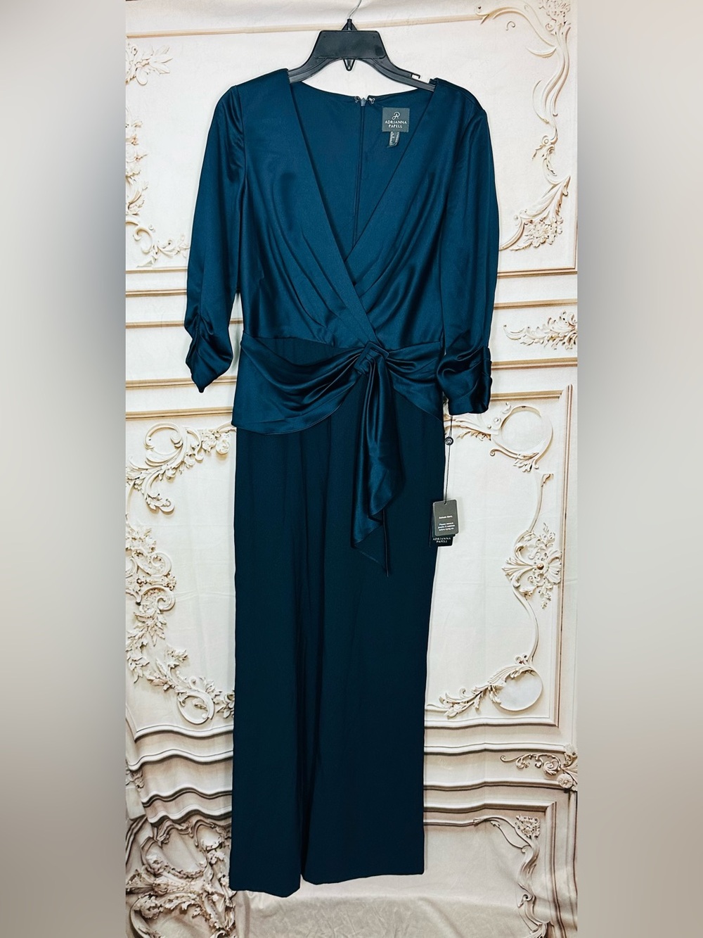 Adrianna Papell Navy Wrap-Front Wide-Leg Jumpsuit - Picture 5 of 16